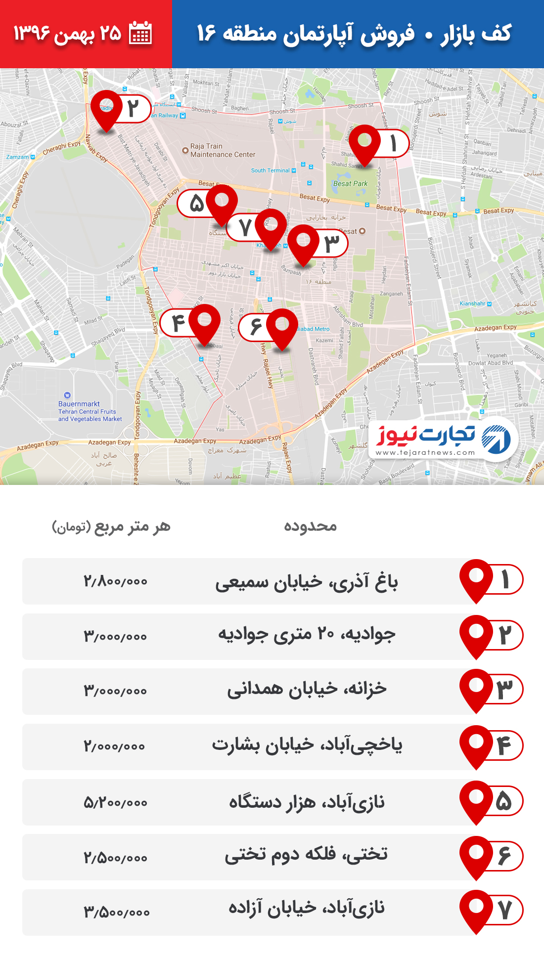 کف بازار / قیمت آپارتمان منطقه ۱۶ در بهمن ماه ۹۶