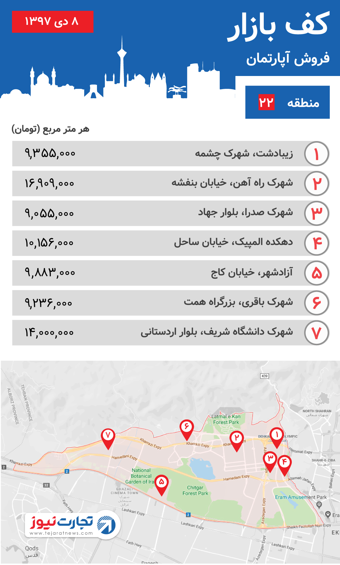 قیمت آپارتمان منطقه 22 تهران