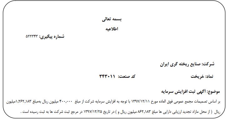 افزایش سرمایه صنایع ریخته‌گری