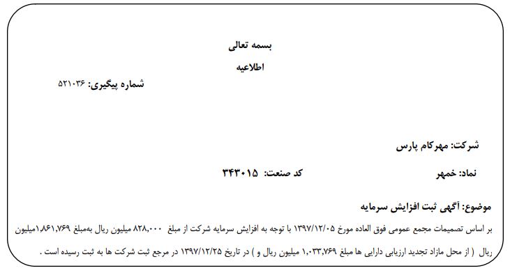 افزایش سرمایه مهرکام پارس