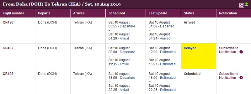 تاخیر پرواز دوحه-تهران 