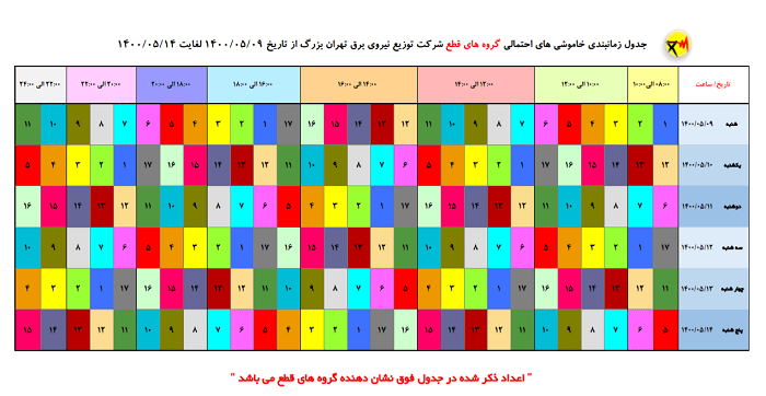 جدول خاموشی