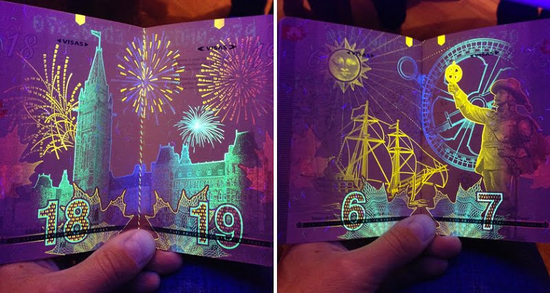 canada new passport ultraviolet light illustrations