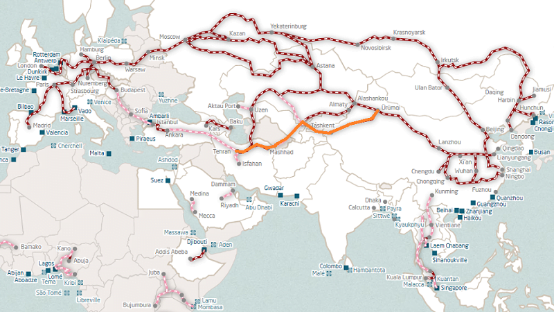 Way from China to Iran via Kyrgyzstan and Uzbekistan