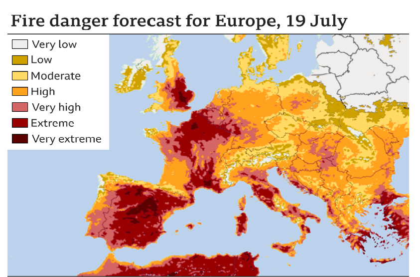 پیش‌بینی خطر آتش‌سوزی برای اروپا