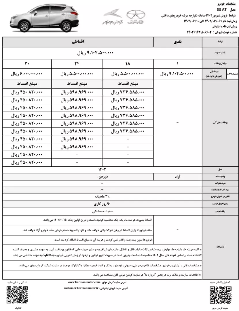 جک S3 کرمان موتور