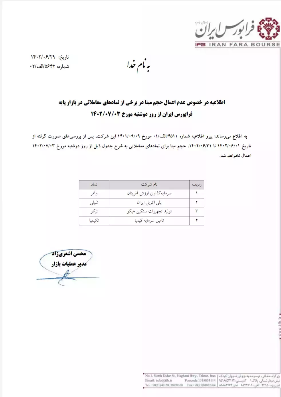 عدم اعمال حجم مبنا در برخی نمادهای معاملاتی بازار پایه