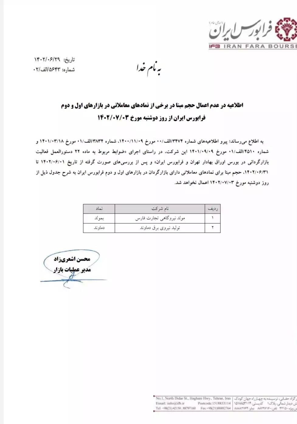 عدم اعمال حجم مبنا در برخی نمادهای معاملاتی بازار پایه