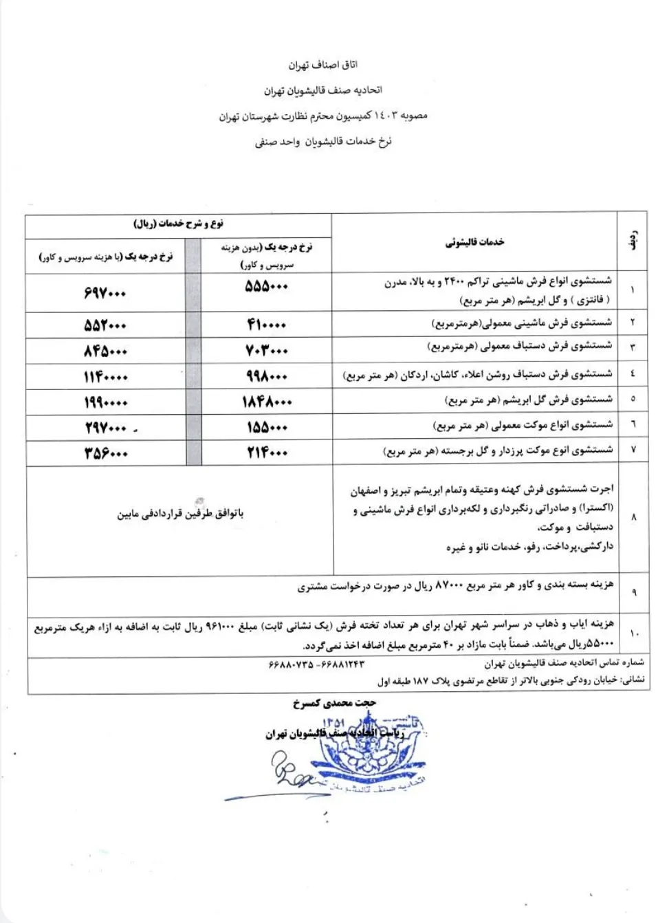 قیمت قالیشویی ۱۴۰۳