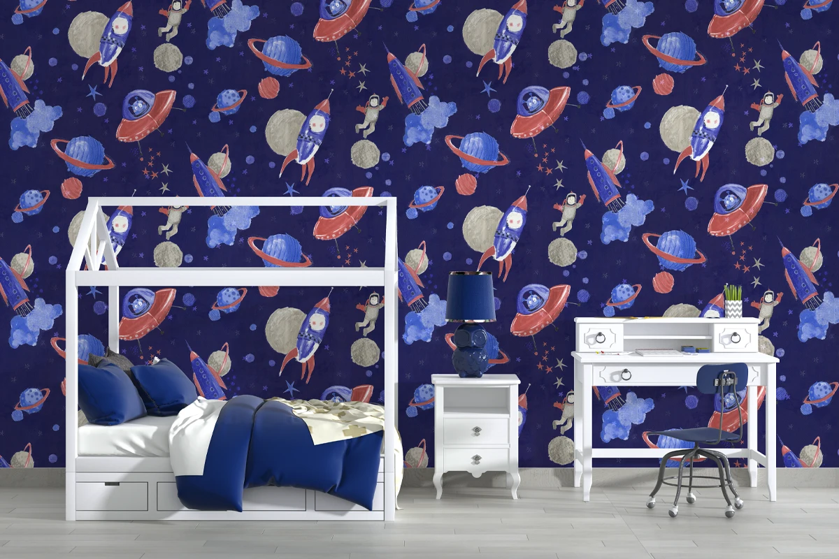 کاغذ دیواری کودک طرح کهکشان